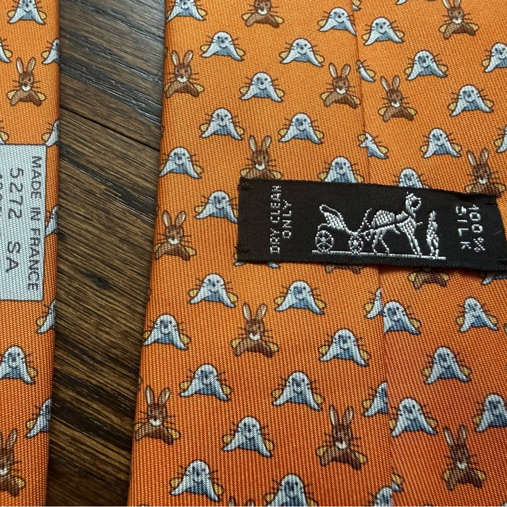 Hermes Orange Silk Tie